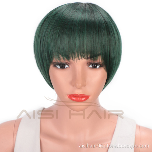 Aisi Hair Green Black Mixed Colors Short Straight Bob Wigs Synthetic Short Straight Bob Wigs For Women